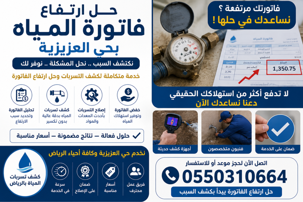 كشف تسربات المياه حي العزيزية | شركة كشف تسربات المياة بالرياض بدون تكسير